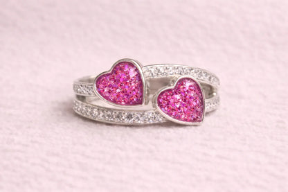 Olivia Diamanté Double Heart Ring
