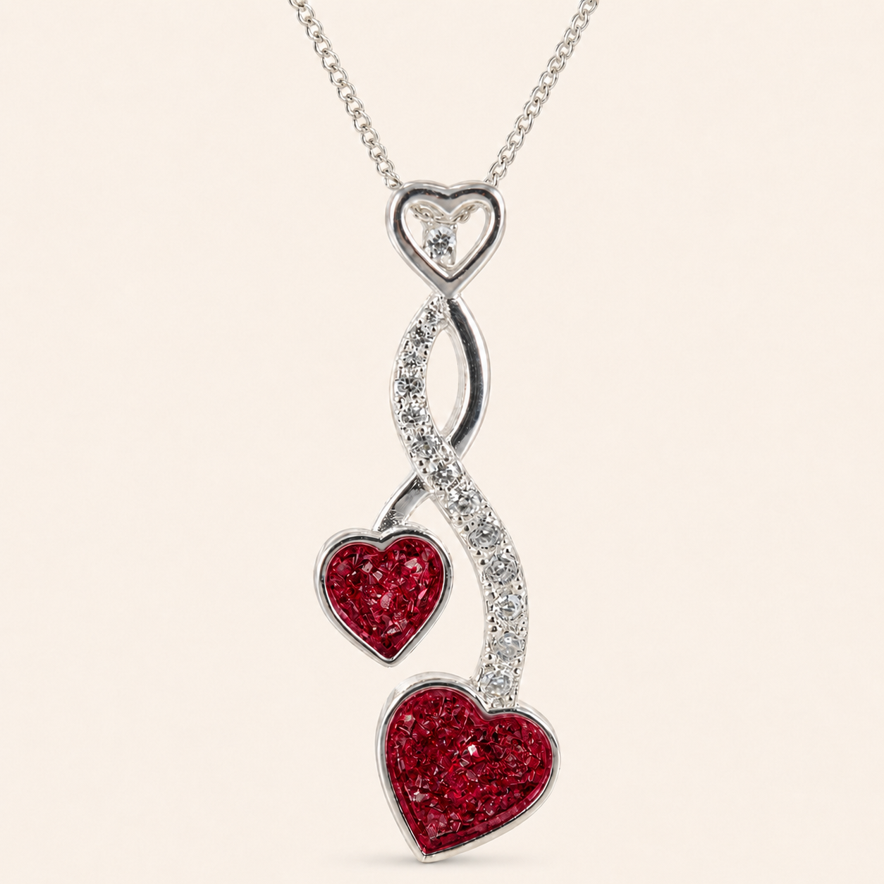Amara Sterling Silver Double Heart Memorial Necklace