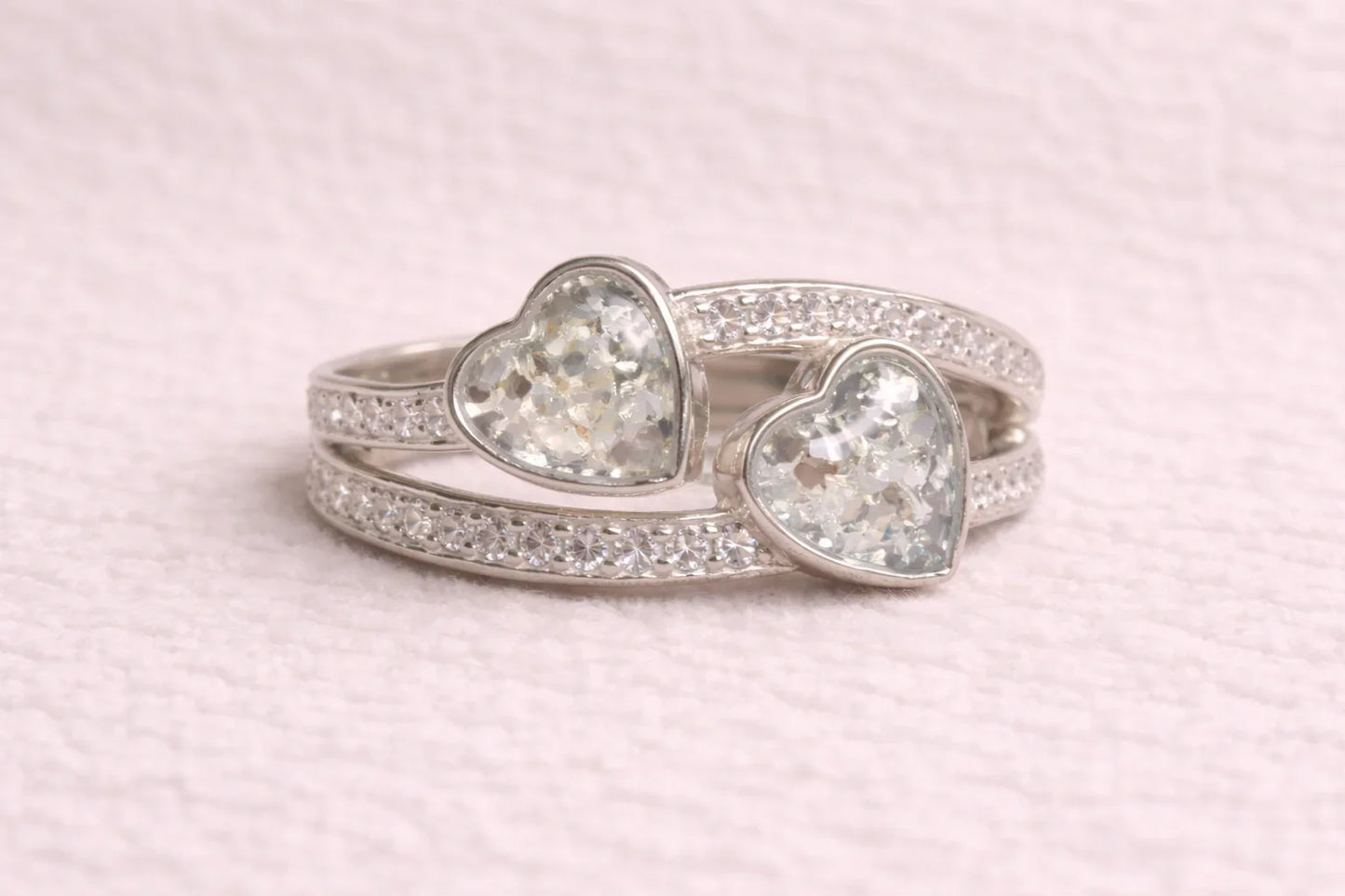 Olivia Diamanté Double Heart Ring