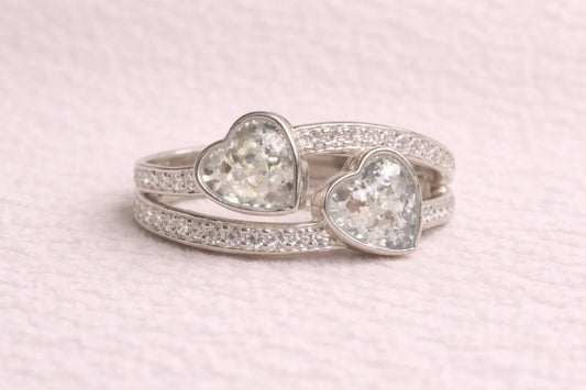 Olivia Diamanté Double Heart Ring