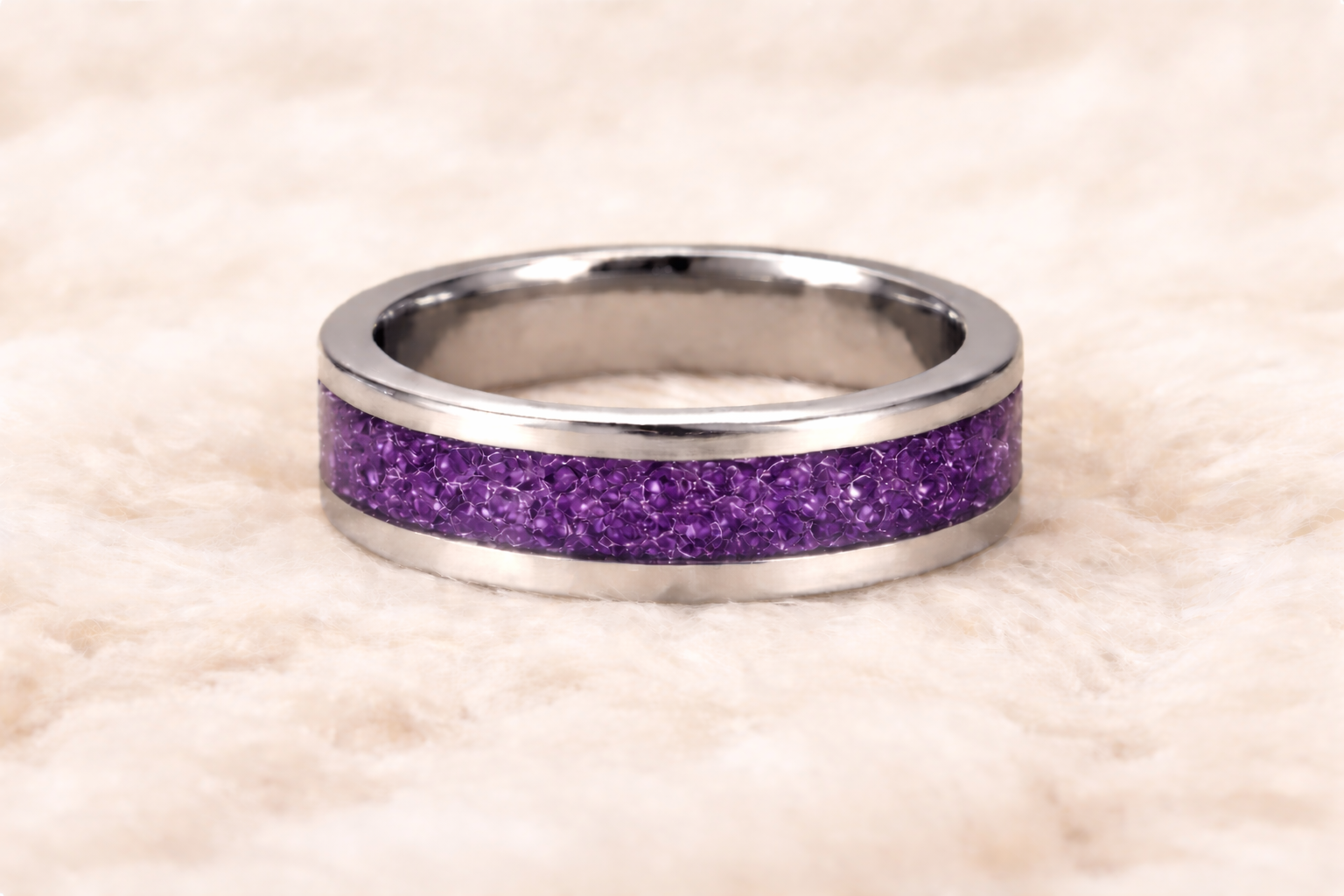 Modern silver ring with purple stone