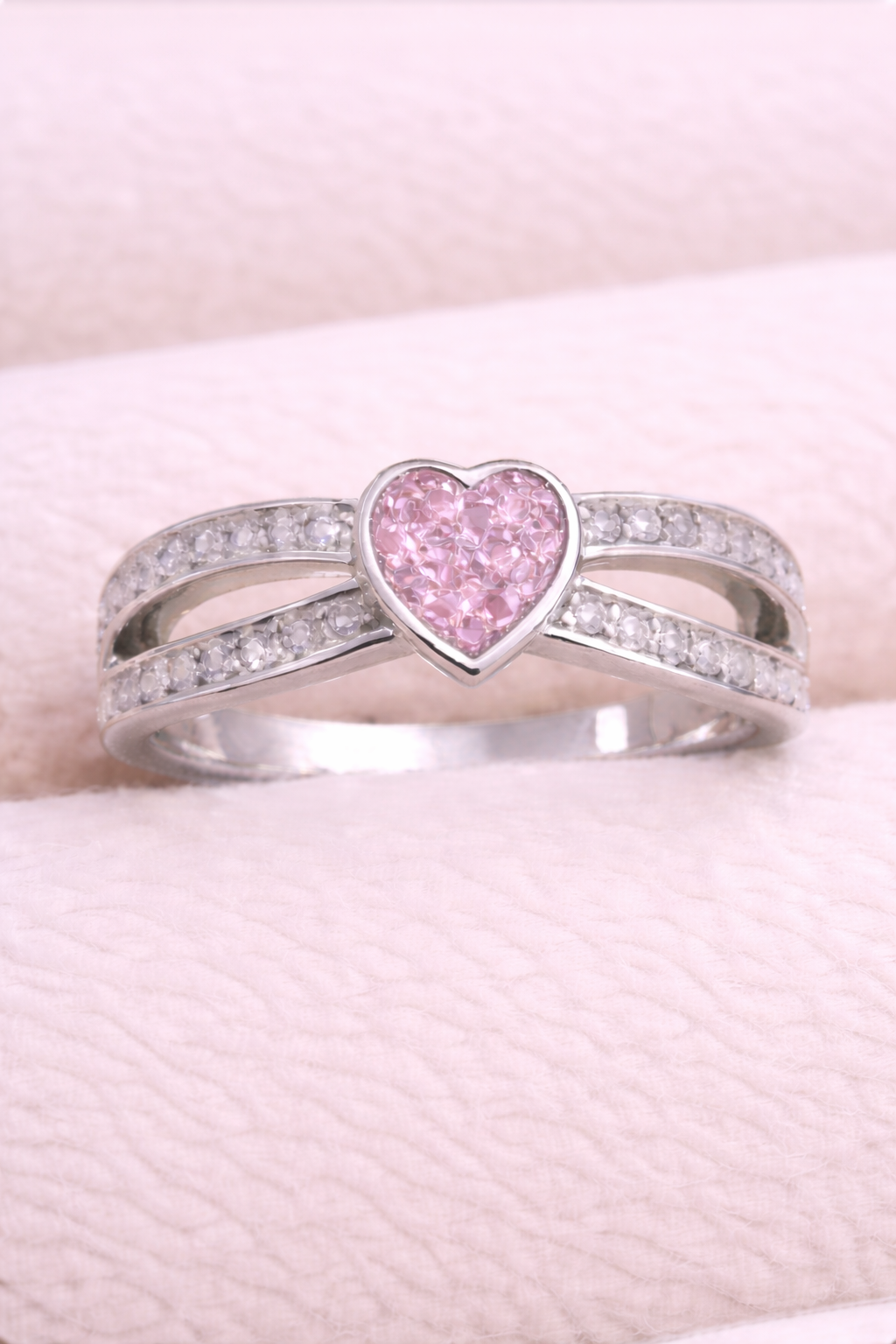 Heart Split CZ Memorial Ring