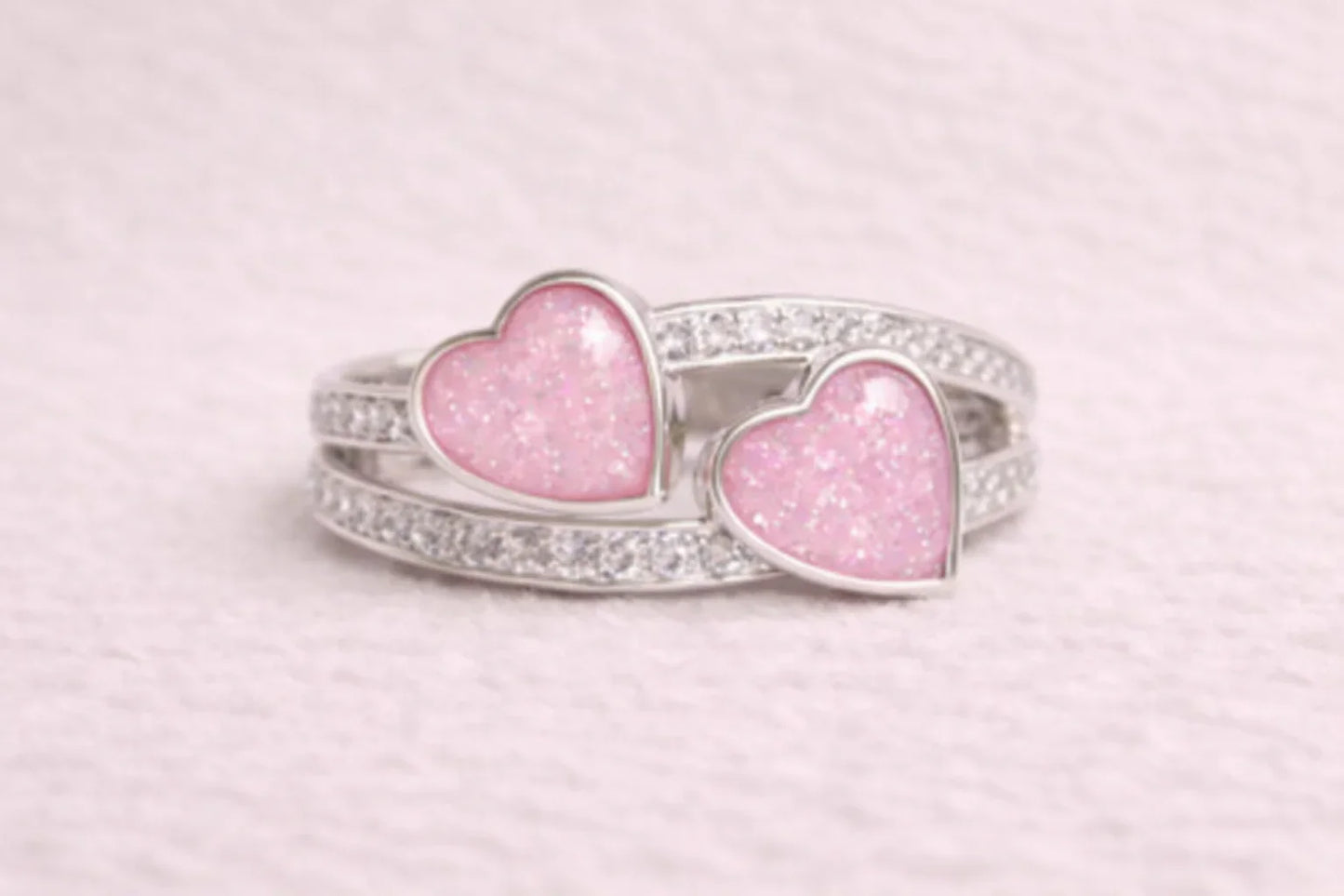 Olivia Diamanté Double Heart Ring