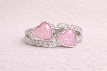 Olivia Diamanté Double Heart Ring